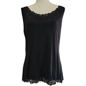 George Lace Trim Black Sleeveless Top Size XL Y2k Dark Romantic